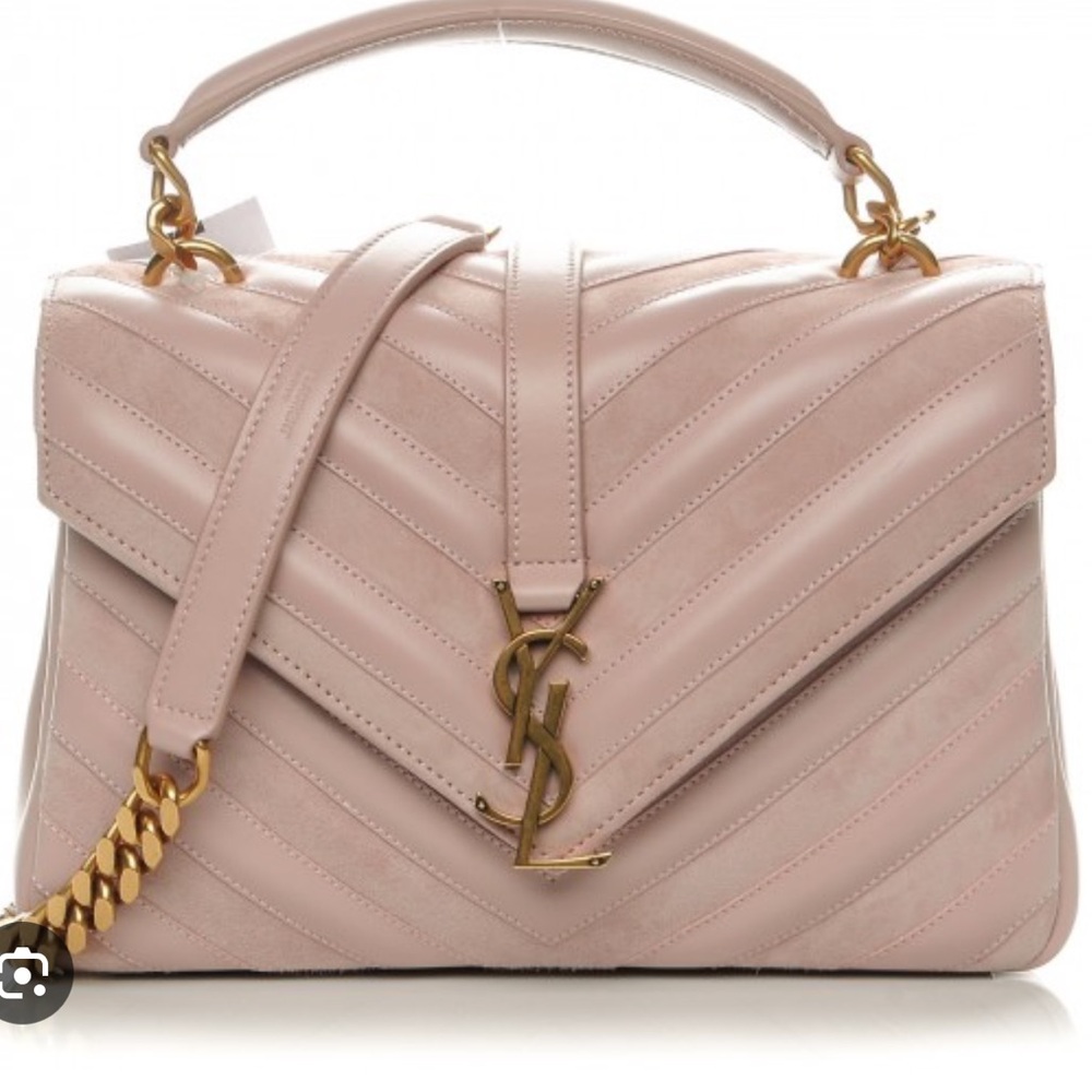 SAINT LAURENT Calfskin Suede Matelasse Chevron Medium Monogram College Bag